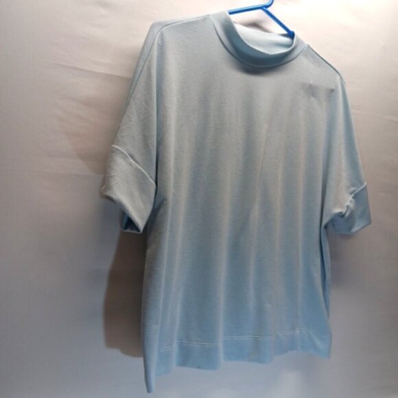 Banana Republic Ladies Medium Over Sized Mock Neck Banded Hem Tee Light Blue GUC - Picture 4 of 9
